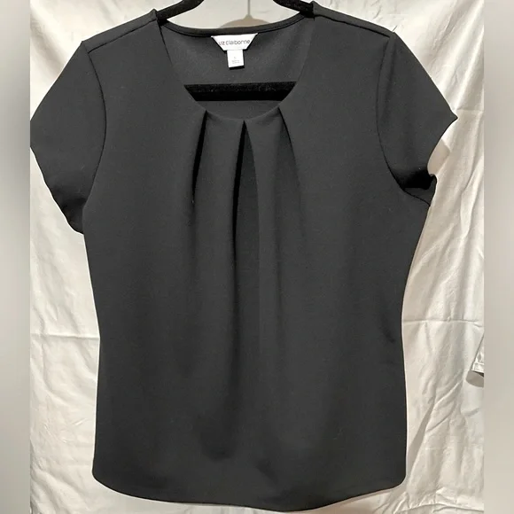 Liz Claiborne Plus Texture Tee Womens Round Neck Short Sleeve Blouse - Picture 2 of 5